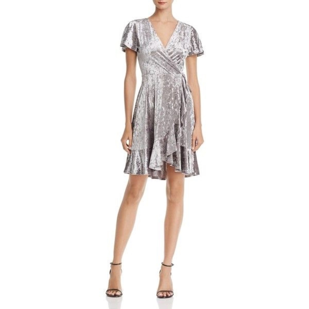AQUA crushed velvet faux wrap dress size S EUC